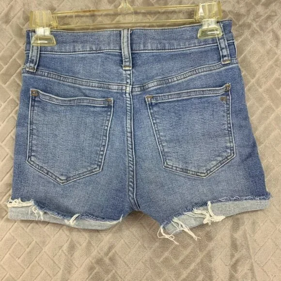 Madewell Womans 24 Denim Jean Shorts Blue Stovepipe Cuffed Fray Light Wash - Picture 10 of 14